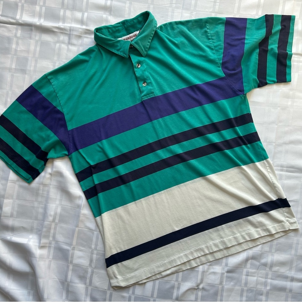 McGregor Teal and Navy Striped Polo Shirt Sleeve Shirt